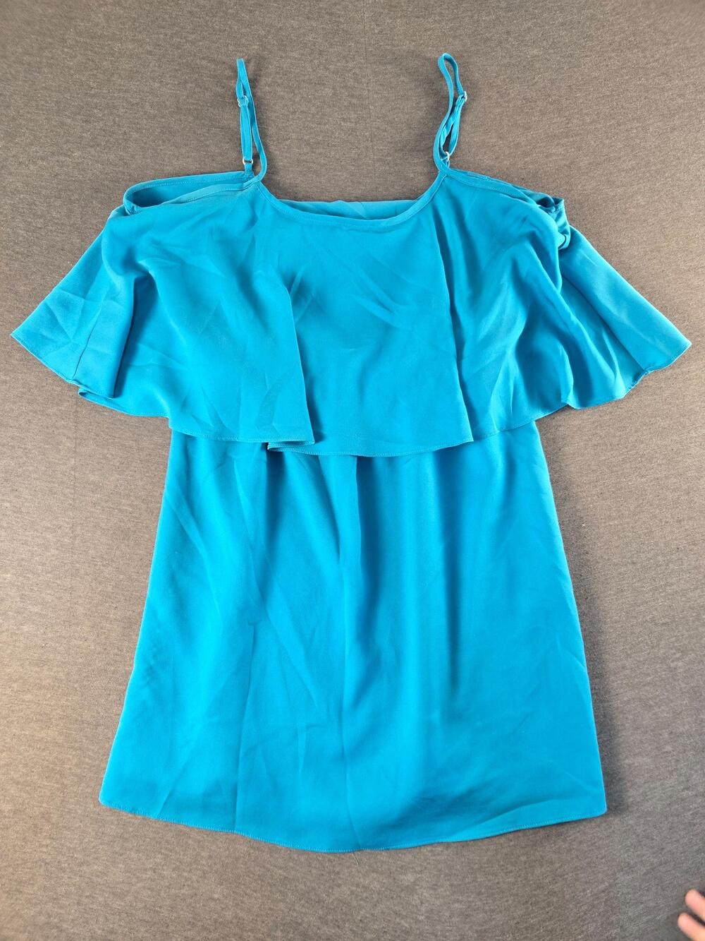 Bebe Dress Womens Small Blue Off Shoulder Ruffle Short Sundress Summer Casual